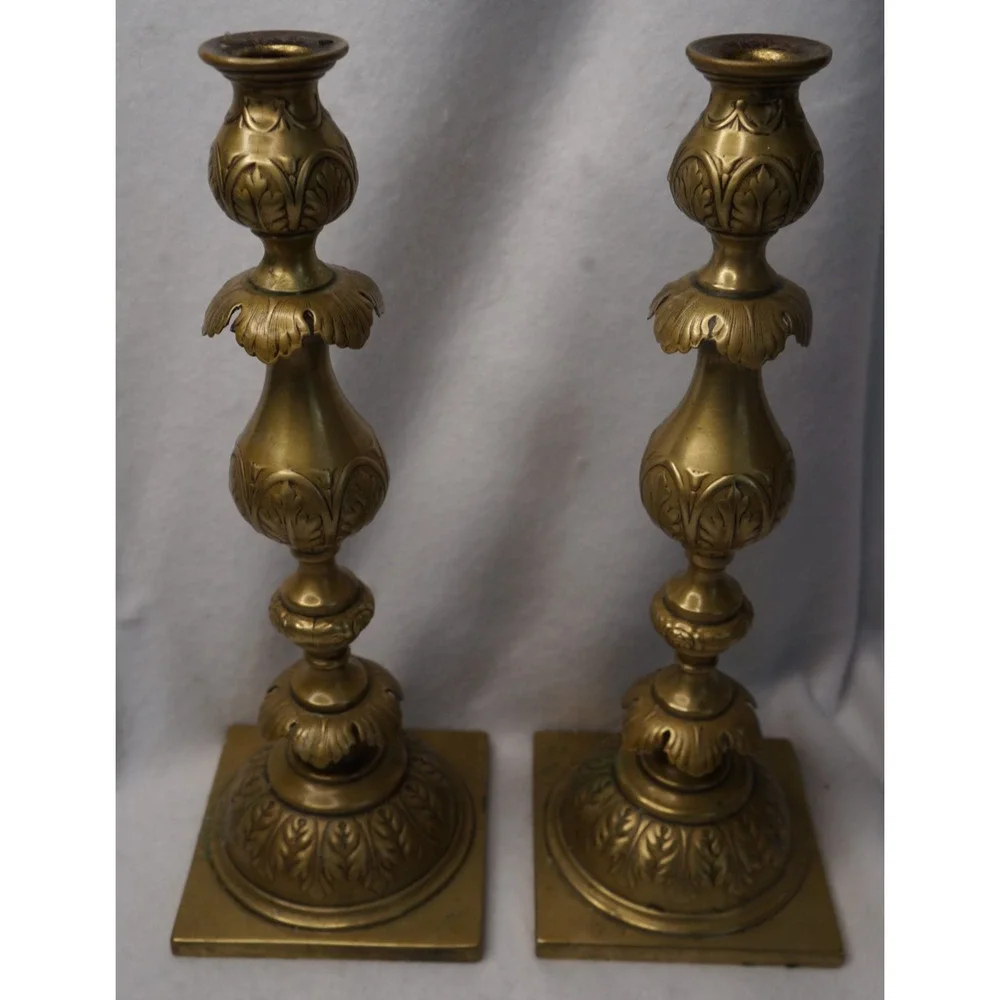 Antique Fraget N Plaque Candlesticks Russian/Polish Judaica 1899 Marked eagle